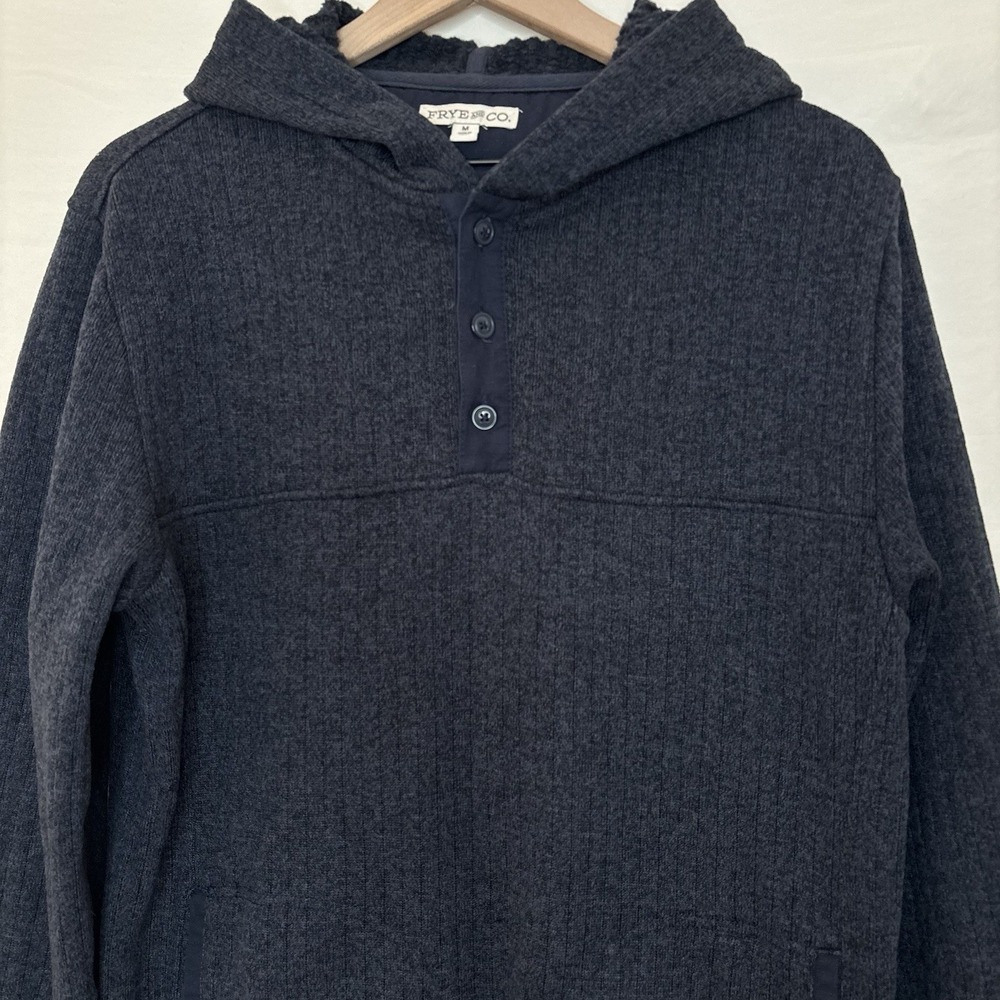 Frye And Co Henley Hoodie Blue Medium Ribbed Pullover Shirt Western 1/4 Button